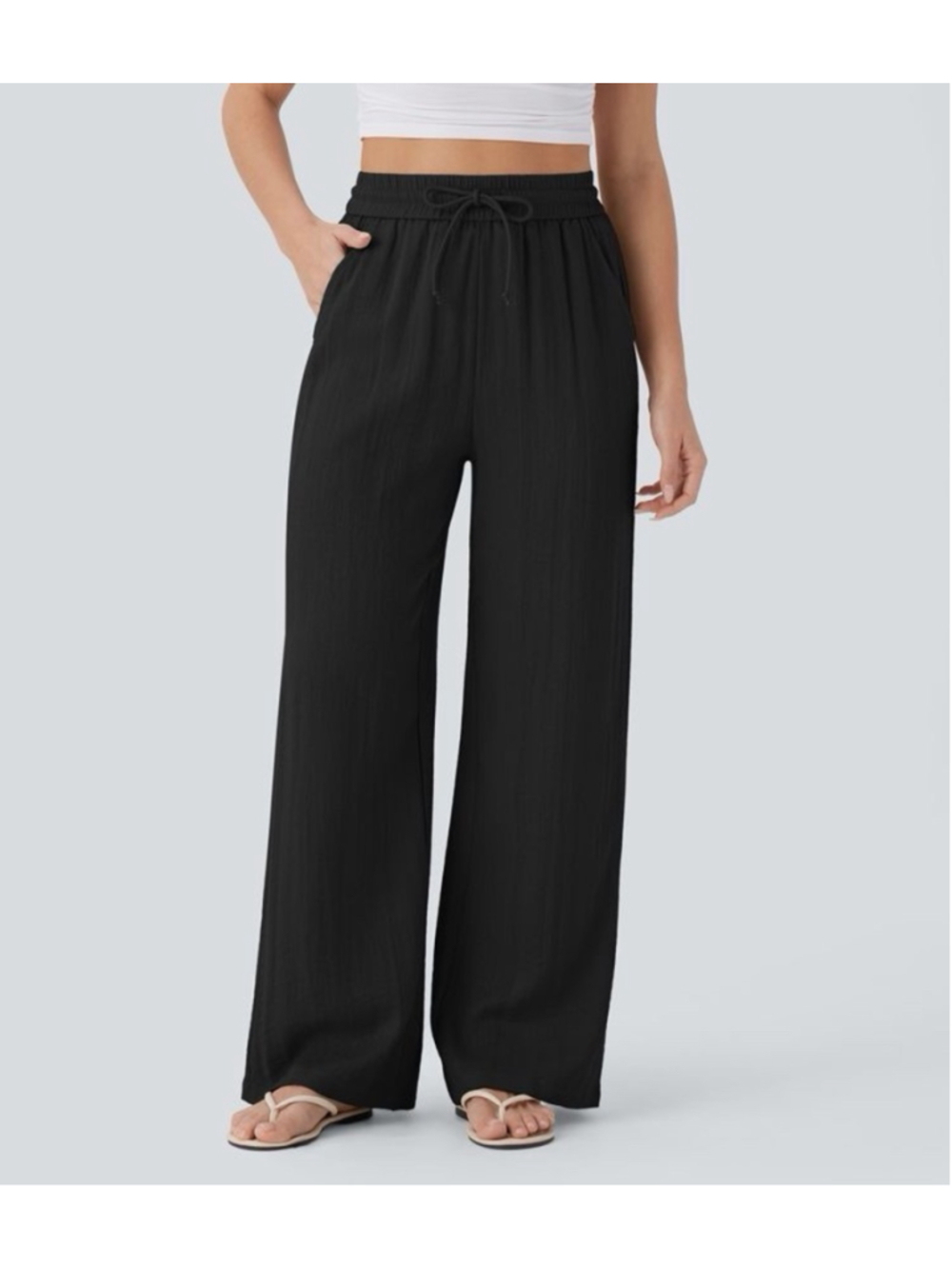 Halara High Waisted Linen-Feel Wide Leg Pants Black XL Tall NWT